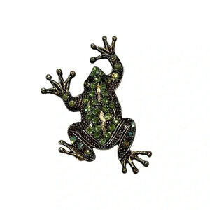 Goldtone and Rhinestone Frog Brooch